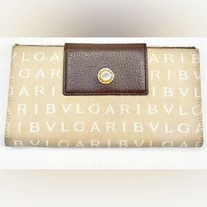 BVLGARI Long Wallet Mania Canvas Leather w Hook Good Used Condition